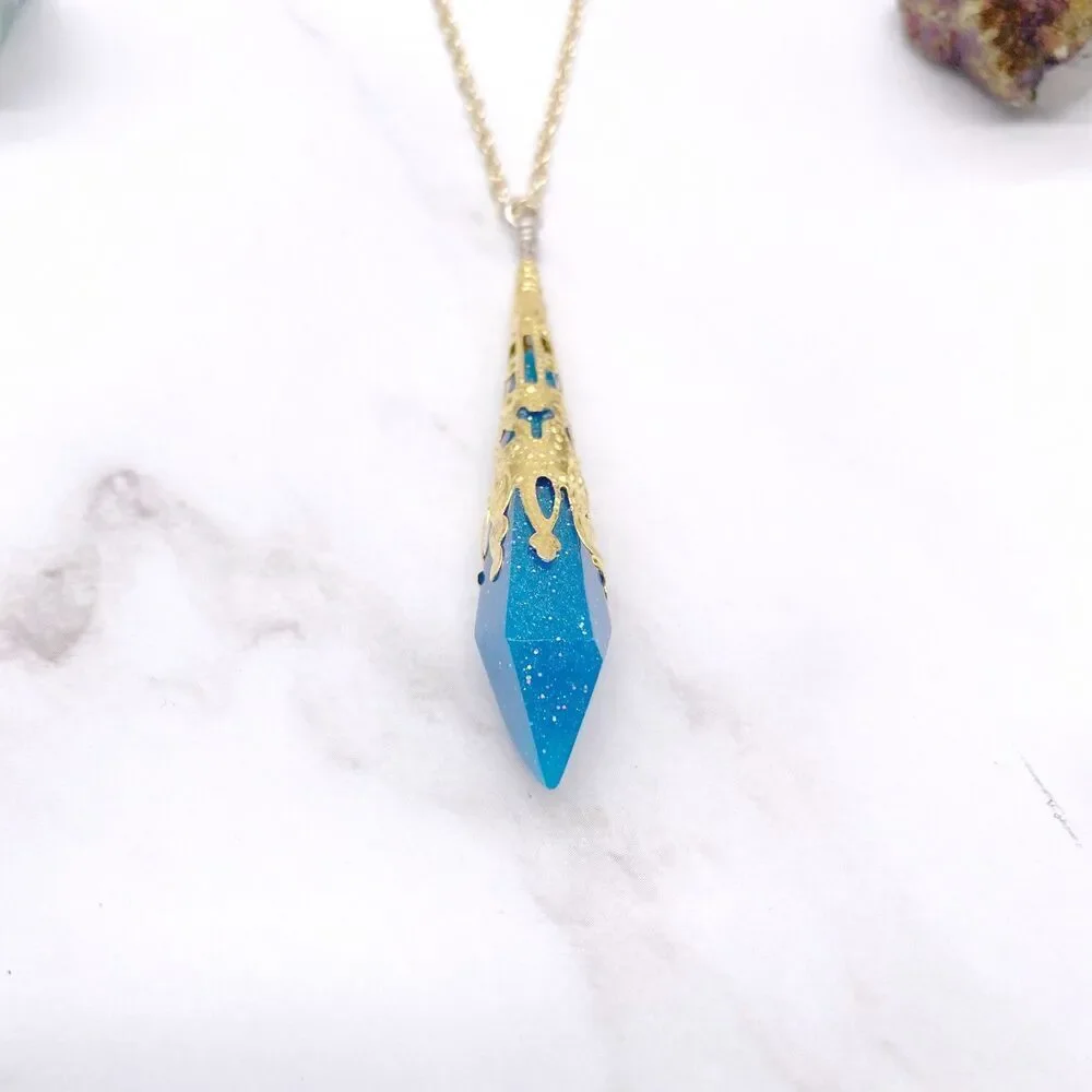Blue ornate Pendulum Pendant Necklace